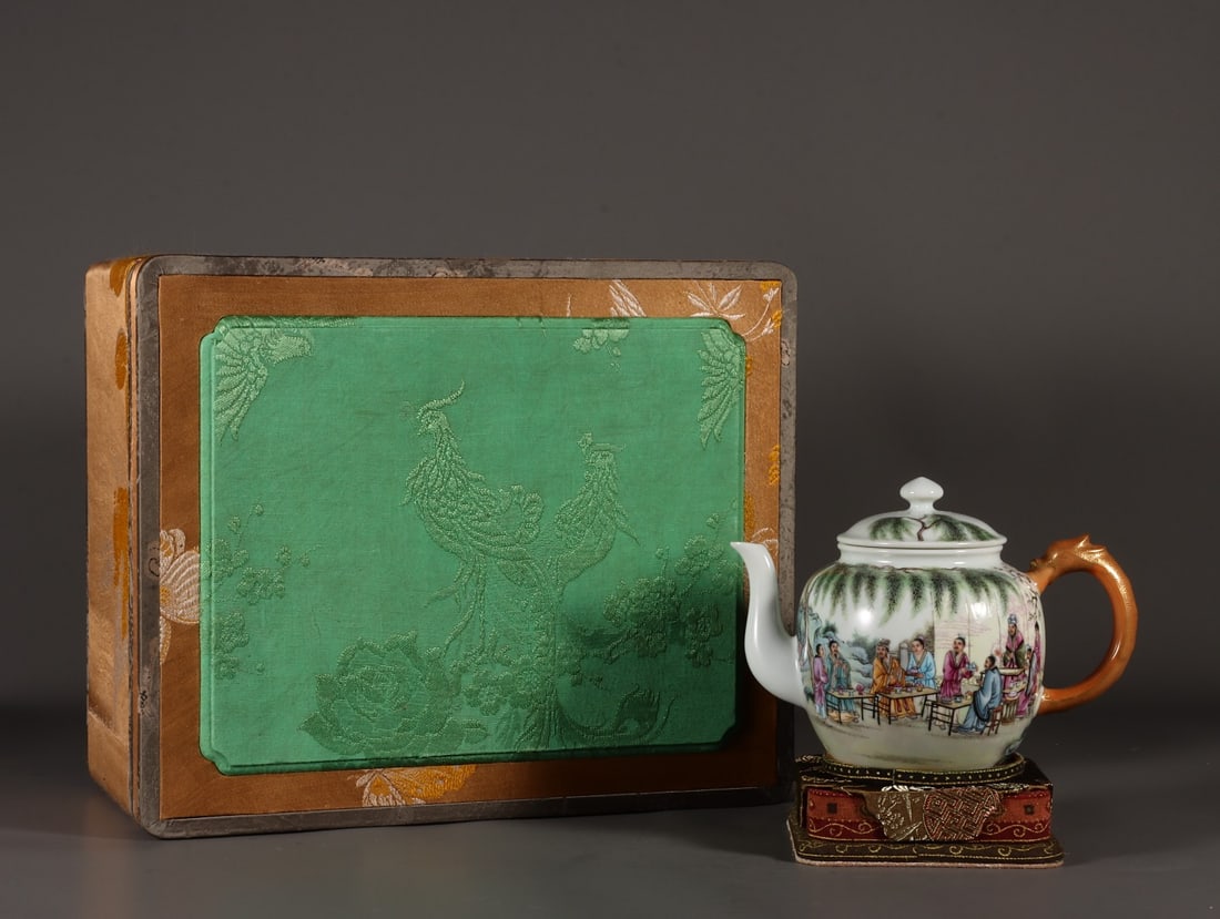 An Exquisite Famille-Rose Character and Story Pattern with poem Ewer