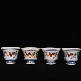 A Set of Fine Doucai Flower and Bird Pattern Cup