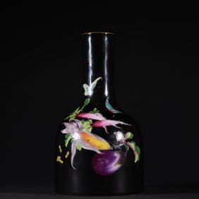 An Exquisite Enamel Flower and Butterfly Pattern with poem Vase