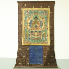 An Exquisite Brocade Painted Color Statue of Sakyamuni Tangka