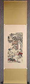 A Chinese Vertical Scroll Ink Painting of Character and Story on Paper