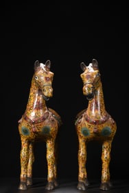 A Pair of Exquisite Cloisonne Lotus Pattern Horse Ornament