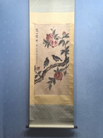 A Chinese Vertical Scroll Ink Painting of Flower and Bird on Paper