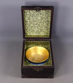 An Exquisite Jasper Cover with Gold Dragon Pattern Bowl
