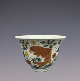 An Exquisite Yellow-red Glaze Fish and Lotus Pattern Bowl