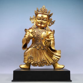 An Exquisite Gilt Bronze Inlaid Gems Statue of Mammon