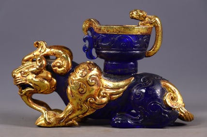 An Exquisite Glass Cover with Gold Auspicious Beast Cup
