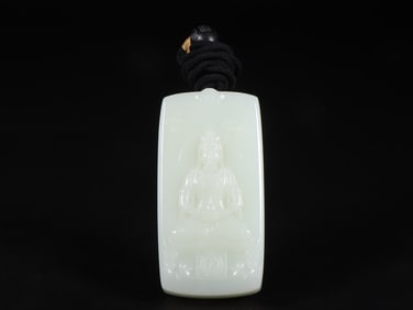 An Exquisite White Jade Statue of Avalokitesvara Pattern Brand