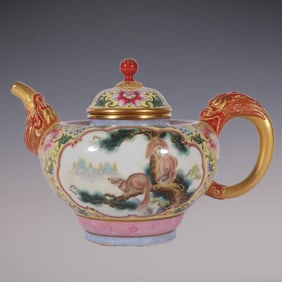 An Exquisite Enamel Lotus Pattern Squirrel Pattern Sika Deer Pattern Ewer