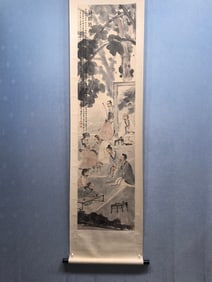 A Chinese Vertical Scroll Ink Painting of Character and Story on Paper