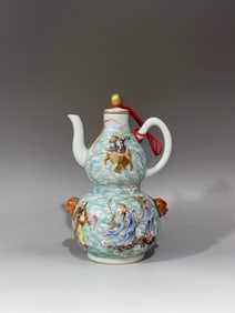 An Exquisite Famille-Rose Character and Story Pattern Ewer