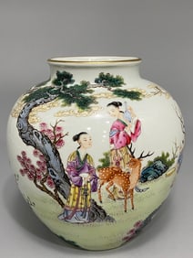 An Exquisite Famille-Rose Character and Story Pattern with poem Vase