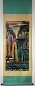 A Chinese Vertical Scroll Ink Painting of Landscape on Paper