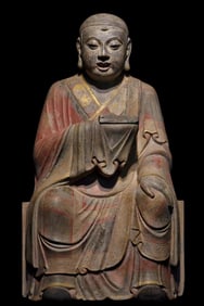 A Fine Stone carving Painted Color Statue of Arhat