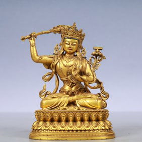 An Exquisite Gilt Bronze Statue of Manjusri