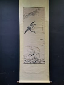A Chinese Vertical Scroll Ink Painting of Flower and Bird on Paper
