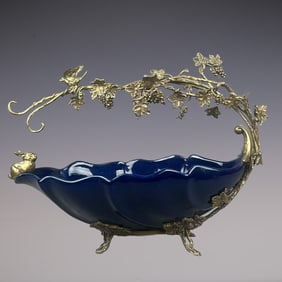 An Exquisite Ruby Blue-Glazed Inlaid Bronze Plate