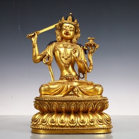 A Exquisite Gilt Bronze Statue of Manjusri