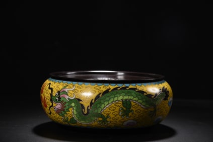 An Exquisite Cloisonne Dragon and Phoenix Pattern Bats and Peach Pattern Brush Washer