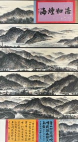 A Chinese Hand Scroll Ink Painting of Landscape on Paper