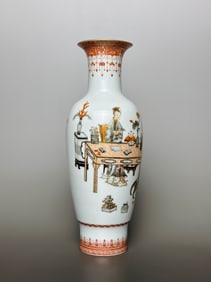 An Exquisite Ink Color Iron-Red Painted Gold Character and Story Pattern with poem Vase