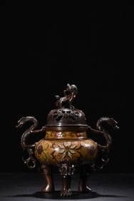An Exquisite Cloisonne Lotus Pattern Double-Ears and Tripod Censer