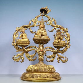 An Exquisite Gilt Bronze Inlaid Gems Buddha Statue