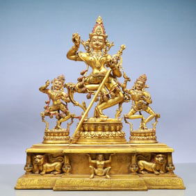 An Exquisite Gilt Bronze Inlaid Gems Statue of Chakrasamvara