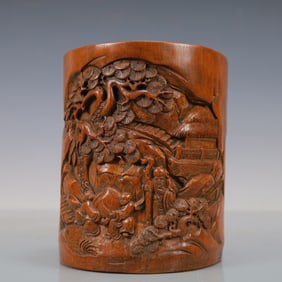 A Exquisite Bamboo Character and Story Pattern Brush Pot