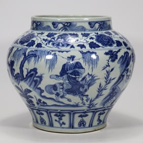 An Exquisite Blue and White Lotus Pattern Character and Story Pattern Jar