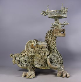 An Exquisite Bronze With Inscription Auspicious Beast-Shaped Candlestick