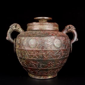 A Exquisite Bronze Character and Story Pattern -With Inscription Double-Ears Jar