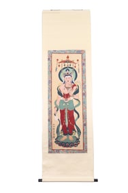 A Chinese Vertical Scroll Ink Painting of Buddha statue on Silk