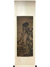 A Chinese Vertical Scroll Ink Painting of Landscape on Silk