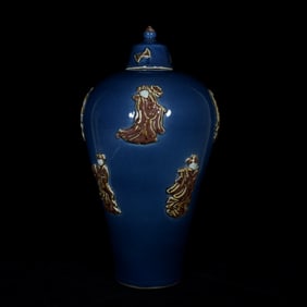 An Exquisite Ji Blue Glazed Character and Story Pattern Vase