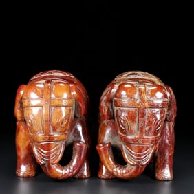 A Pair of Exquisite Archaic Jade Elephant Ornament