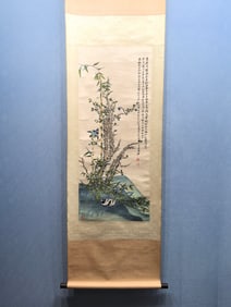 A Chinese Vertical Scroll Ink Painting of Flower and Bird on Paper