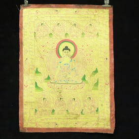An Exquisite Brocade Painted Color Statue of Sakyamuni Tangka