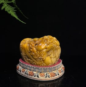 An Exquisite Shoushan Stone Chi-Dragon Pattern Seal Ornament