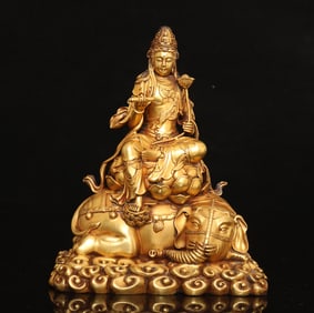 An Exquisite Gilt Bronze Statue of Samantabhadra