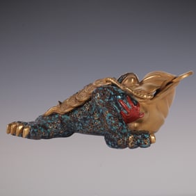 An Exquisite Robin's-Egg-Glazed Painted Gold Golden Toad Ornament