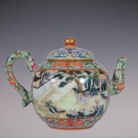 An Exquisite Famille-Rose Painted Gold Lotus Pattern Character and Story Pattern with poem Ewer