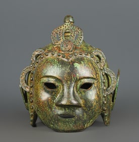 A Exquisite Bronze Mask Helmet