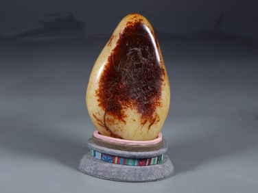 An Exquisite White Jade Buddha Statue Pattern with poem Ornament