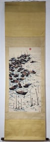 A Chinese Vertical Scroll Ink Painting of Character and Story on Paper