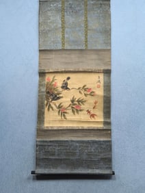 A Chinese Vertical Scroll Ink Painting of Flower and Bird on Paper