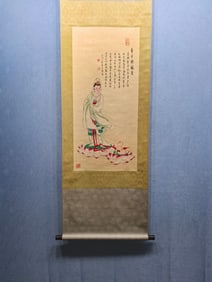 A Chinese Vertical Scroll Ink Painting of Statue of Avalokitesvara on Paper