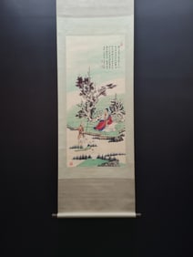 A Chinese Vertical Scroll Ink Painting of Character and Story on Paper