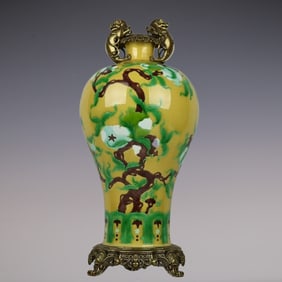 An Exquisite Biscuit Inlaid Bronze Double-Ears Vase
