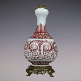 An Exquisite Underglaze-Red Inlaid Bronze Lotus Pattern Vase